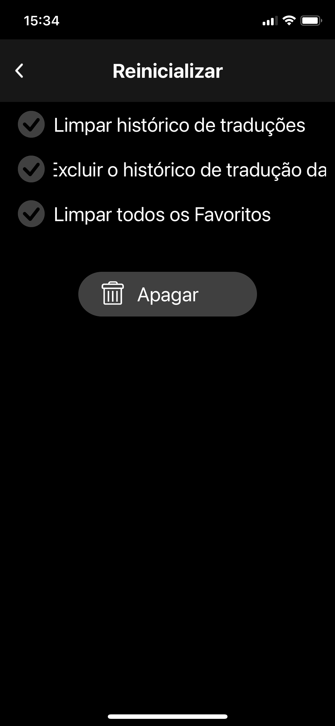 Reset screen