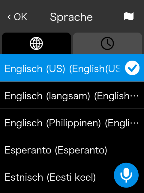 Language list screen