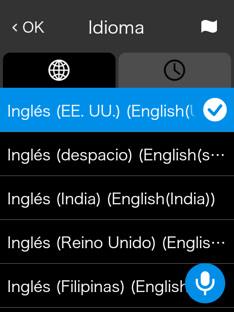 Language list screen