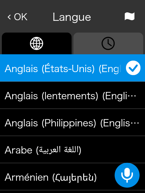 Language list screen