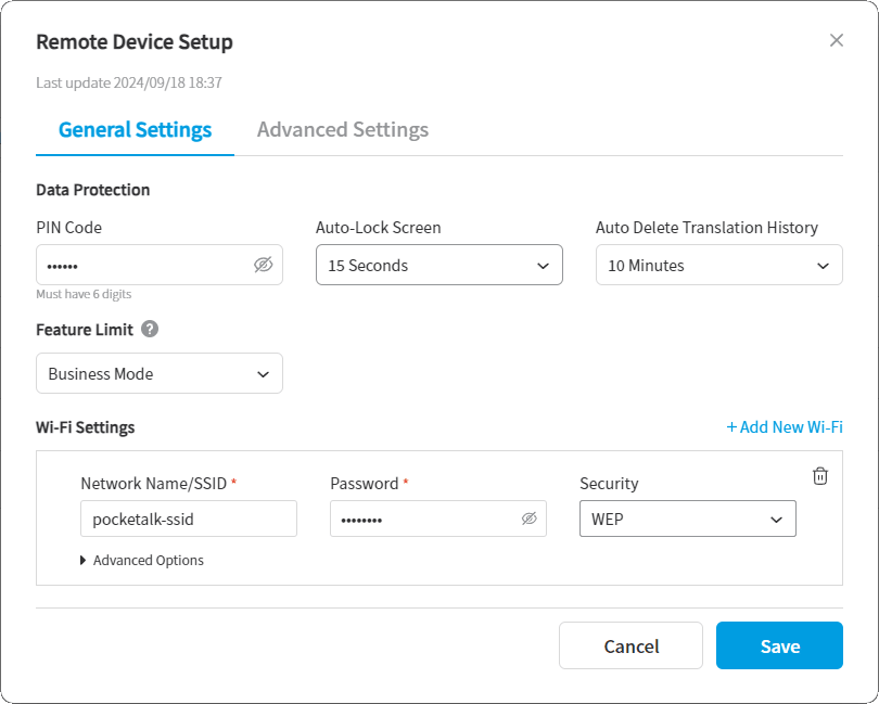 General Settings tab of Remote Settings